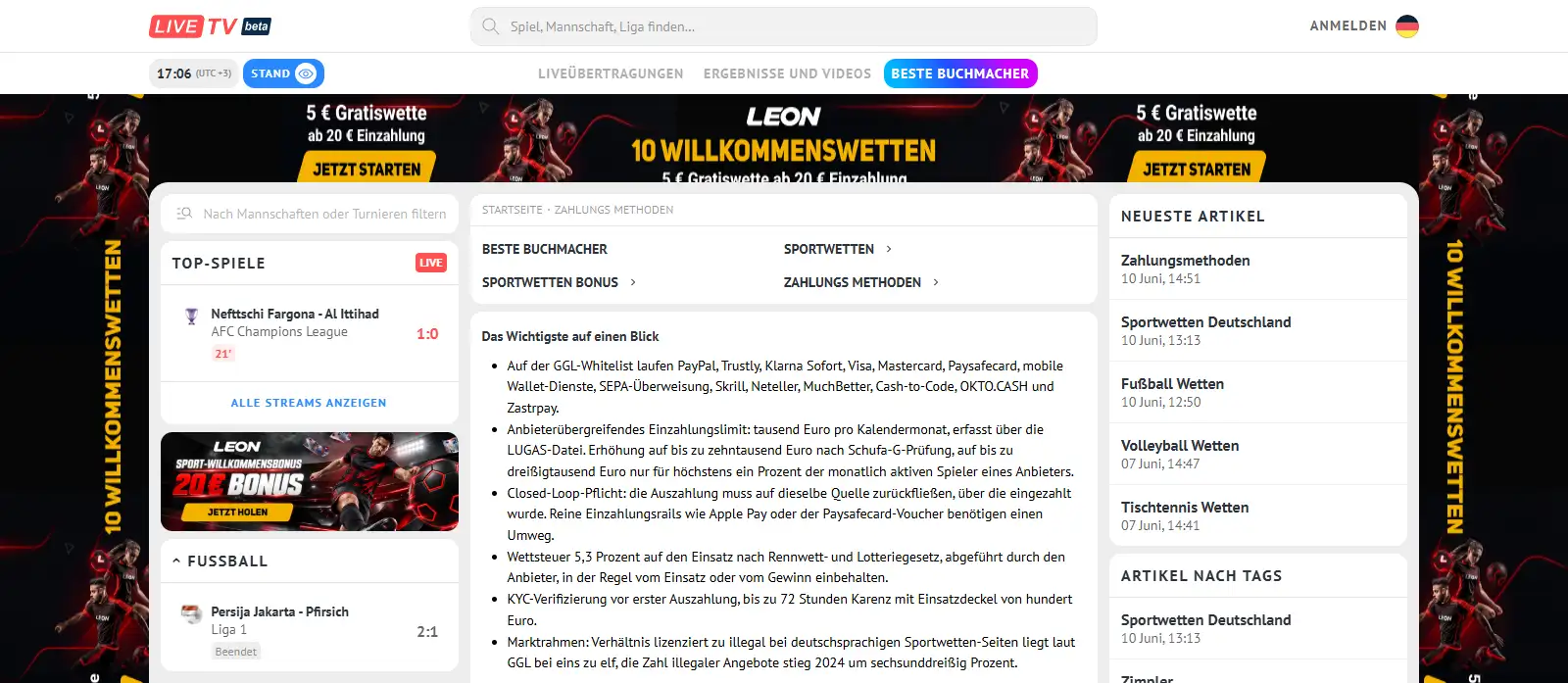 Liste der Zahlungsmethoden mit eigenen Guides auf LiveTV